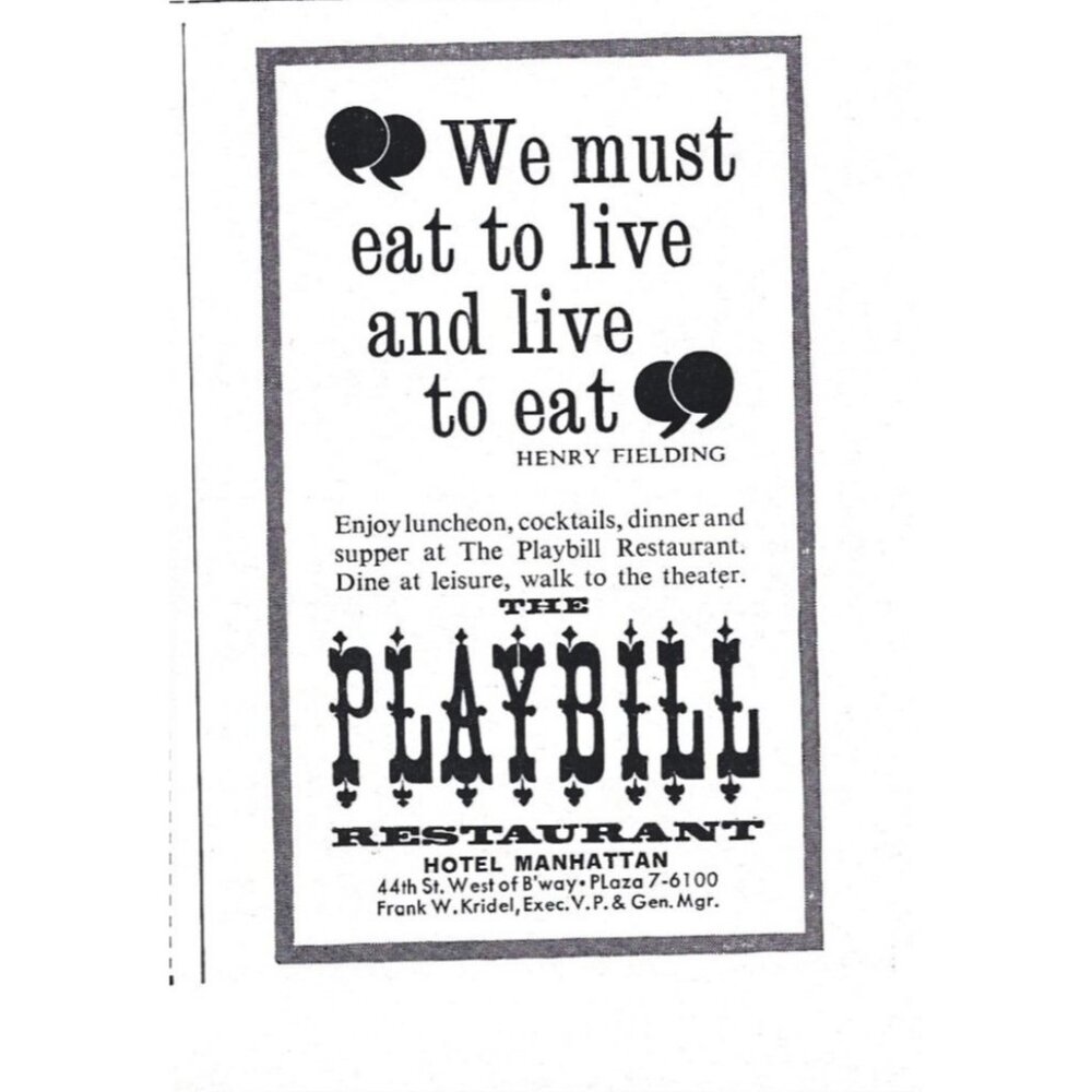 Playbill Restaurant Hotel Manhattan NYC Advertisement 1950s Vintage Print Ad